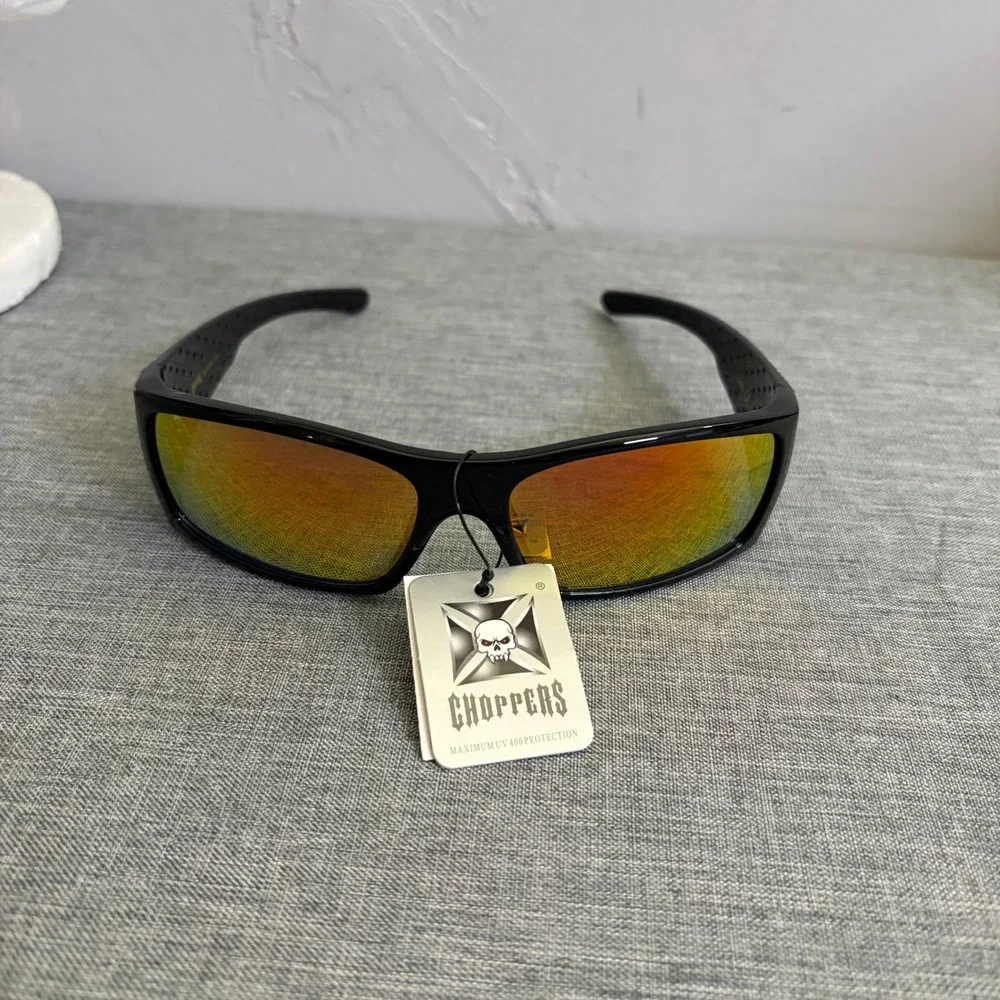 Choppers Sunglasses Mens OS Black 6775-YLW Skull Print Mirrored Y2K Biker Shades